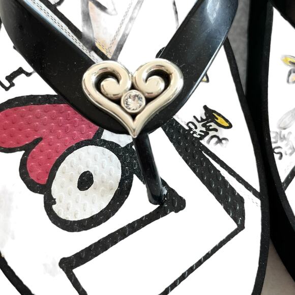 Brighton Love Platform Sandals Flip Flops 9 Black Blue Abstract Silver Heart - Picture 5 of 13